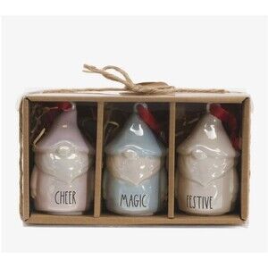 Rae Dunn Ceramic Gnome ornament set cheer festive magic